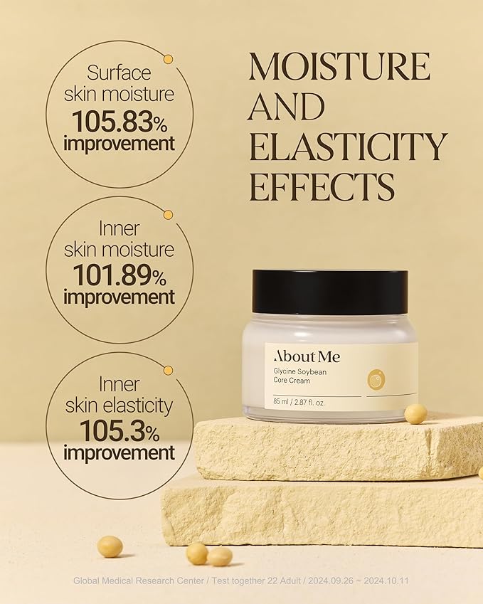 About Me Korean Soy Protein Face Cream - Glycine Soybean Core Moisturizer with 13 Peptides, Hydrolyzed Soy + Niacinamide + Hinoki + Cocoa, Skin Density Firming, Vegan Fragrance-Free, 2.87 fl oz