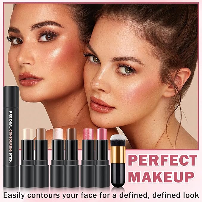 CAHIUYOA 6 Colors Cream Contour Stick Makeup Kit,Makeup Contour Kit (Set A)
