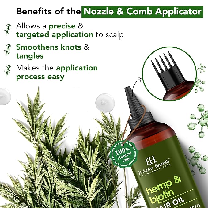 Botanic Hearth 100% Pure Hemp & Biotin Oil For Hair Growth - 6.7 Fl oz