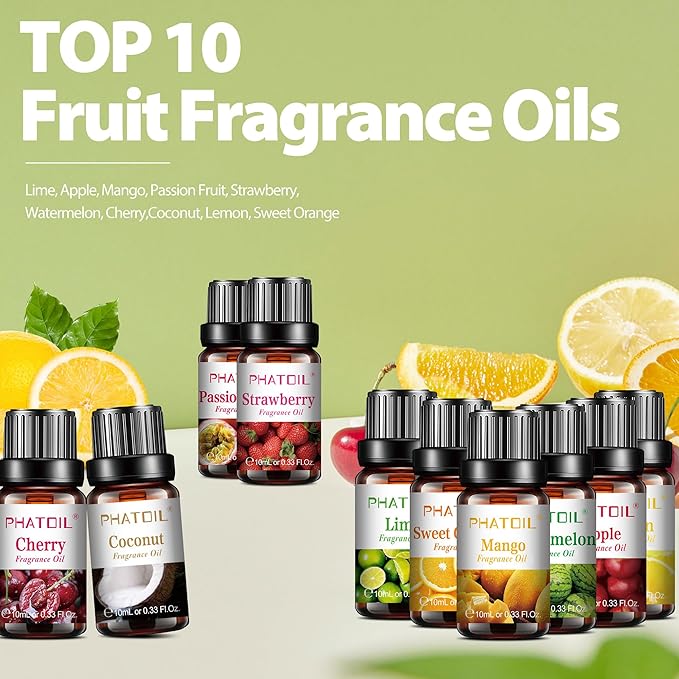 PHATOIL Fragrance Oil Set 10 Oils for Home Diffuser, Aromatherapy 0.34fl.oz