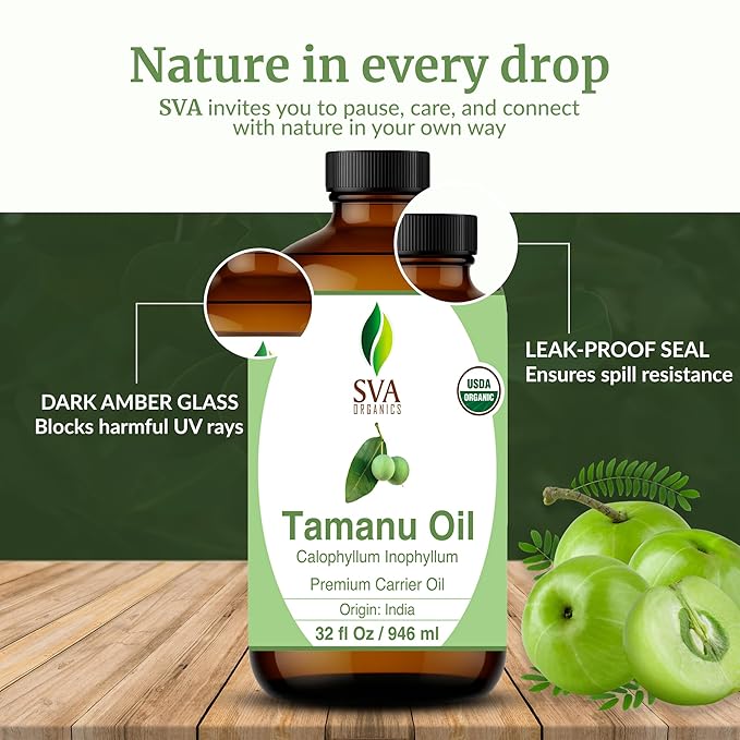 SVA Organic Tamanu Seed Carrier Oil, Huge Glass Bottle, 32 Fl Oz (946 ml)