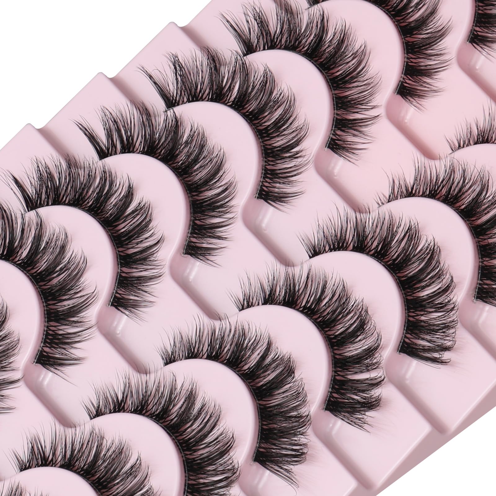 FARRED Natural False Eyelashes Cat Eye Lashes Strips Invisible Band Fake Mink Strip Lash Wispy Thin Clear Band Cateye Eye Lash Pack Full Volume Medium Length 8-14 mm Short Wispies Pestañas Postizas