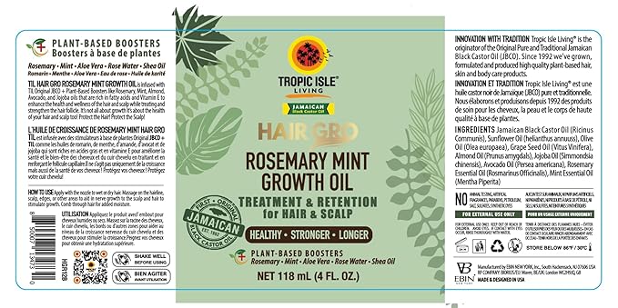 Hair Gro Rosemary Mint Growth Oil 4oz/ 120ml - Treatment & Retention for Hair & Scalp, Provides Healthier Hair with Rosemary Mint Infused Formula, Scalp Treatment, Detox Scalp, For All Hair Types
