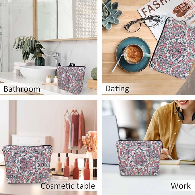 Kalygon Woman Makeup Bag Mandala, Ethnic Tribal Mandala Floral Boho Makeup Bags Travel Cosmetic Bags Toiletry Makeup Organizer Pencil Pouch Make Up Cosmetic Bag For Owners Lady Birthday Gifts
