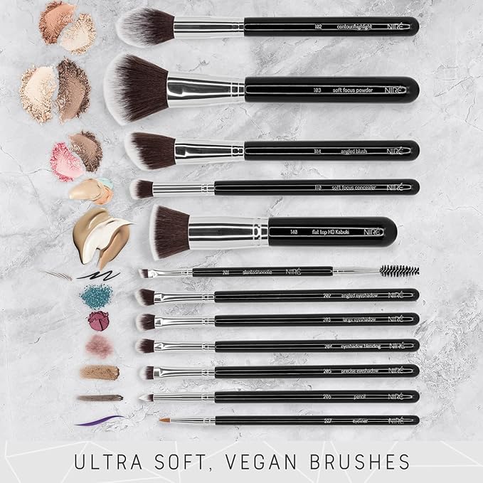 Niré Beauty Foundation & Concealer Makeup Brush Set, 15 Piece, Silver