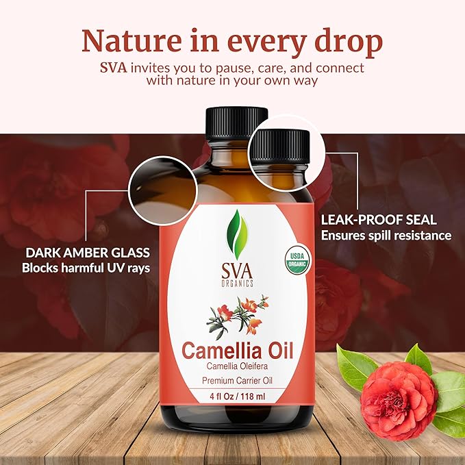 SVA Organic Camellia Seed Carrier Oil with Dropper, 4 Fl Oz (118 ml)