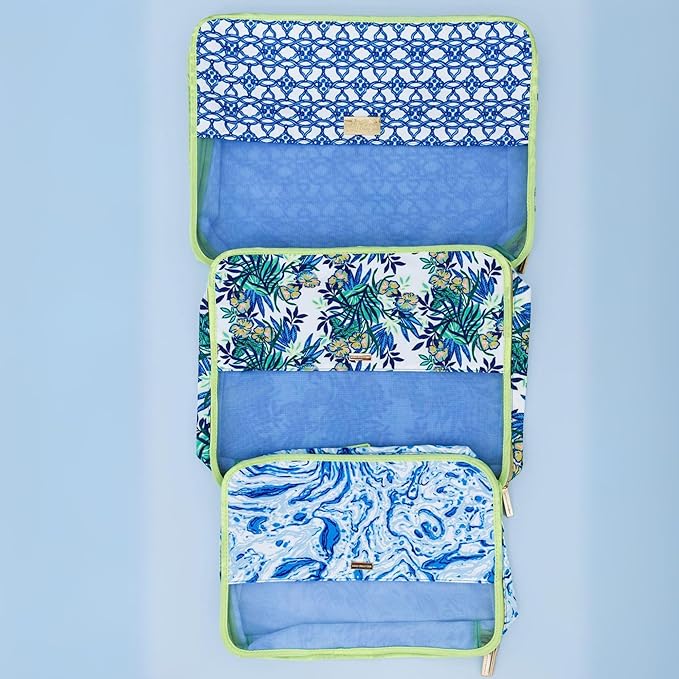 Lilly Pulitzer Packing Cubes Set of 3, Blue and Green Prints