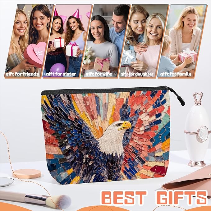 Scribesense Cosmetic Bags Travel Makeup Toilet Case Waterproof Pouch for Women Girls 6.7X9.45inches - Vivid Rainbow - Hued Eagle