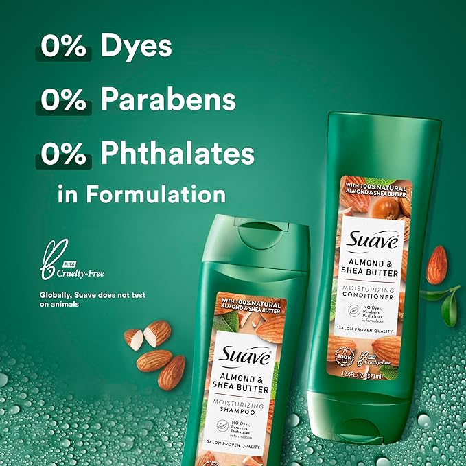 Suave Almond & Shea Butter Shampoo and Conditioner for Dry Hair – Moisturizing Hair Products for Women & Men, Frizz Control, 12.6 Oz Ea