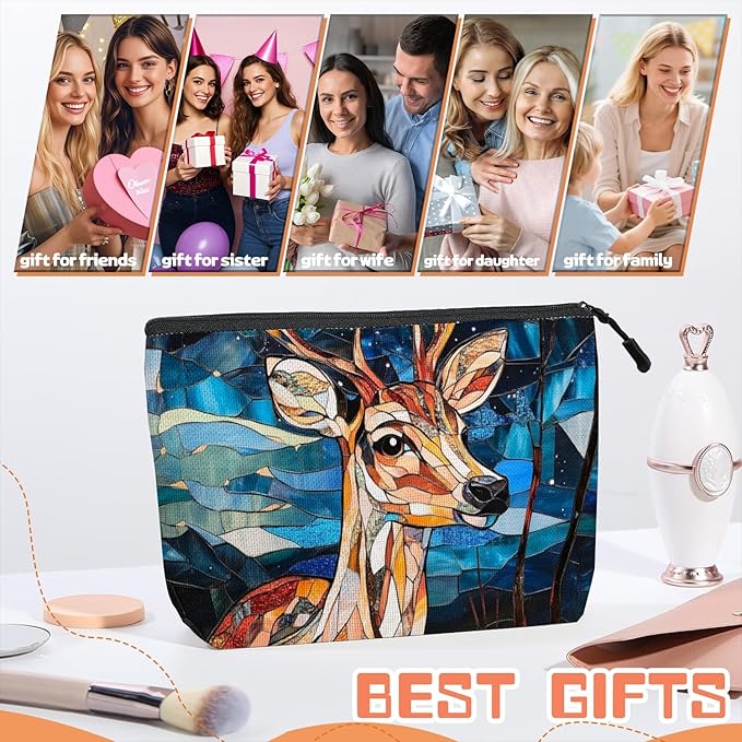 Scribesense Cosmetic Bags Travel Makeup Toilet Case Waterproof Pouch for Women Girls 6.7X9.45inches - Colorful Celestial Deer