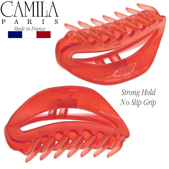 Camila Paris CP2547 French Hair Clips for Women, 3.5" Red Large Claw Clip Strong Hold All Day, No Damage No Slip Claw Clips for Thick Curly Wavy Fine Straight Hair, Jaw Clip Made in France