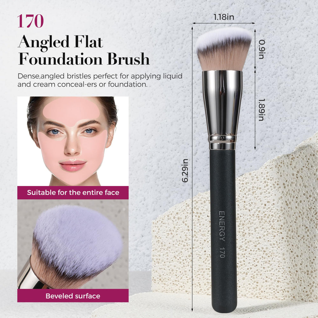 ENERGY Makeup Brush Set Professional 3pcs Foundation Concealer Detail Brushes Soft Synthetic Bristles Vegan Face Makeup Brushes for Liquid Cream Powder Flawless Blending Buffing with Travel Case
