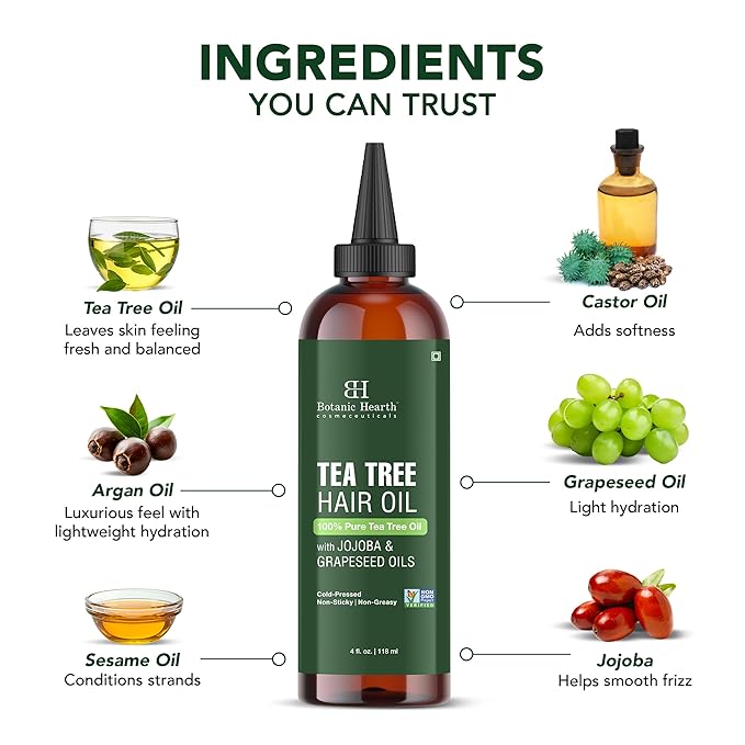 Botanic Hearth 100% Pure Tea Tree Hair Oil For Hair Growth - 4 Fl oz