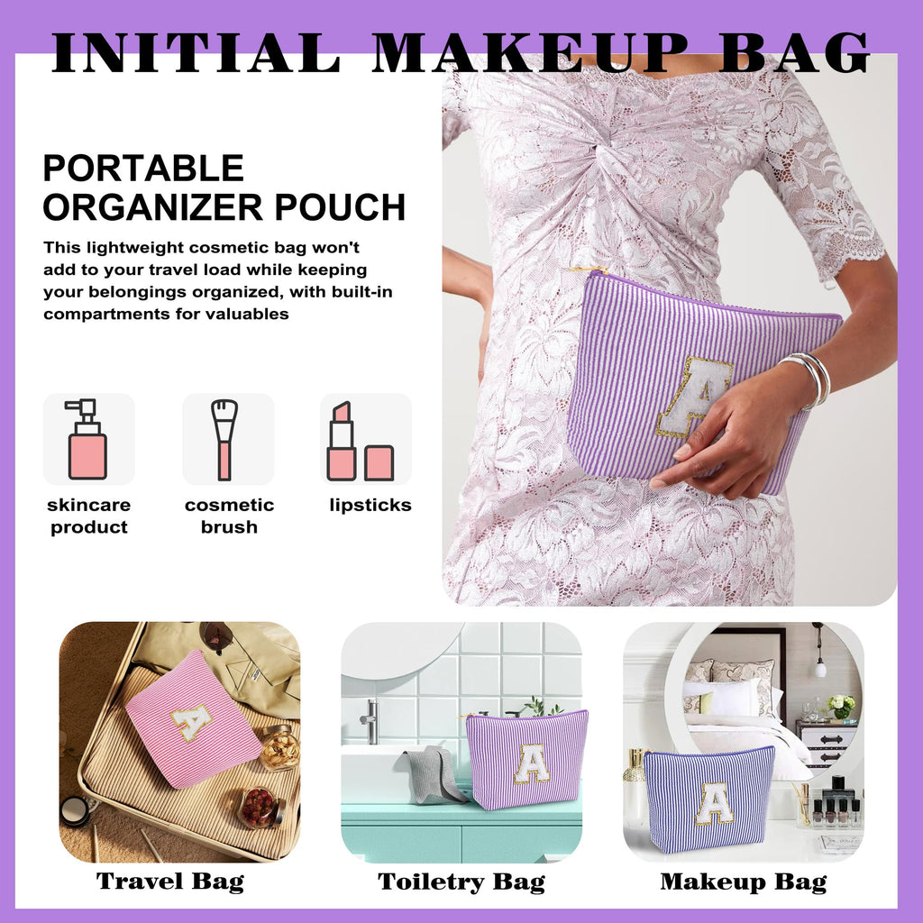 Fohufo Travel Toiletry Bag Set for Women - Travel Essentials, Initial Travel Makeup Bag Organizer Small Cosmetic Bag for Purse Purple Stuff Gifts for Women Mom Girlfriend Teacher, Purple Letter K