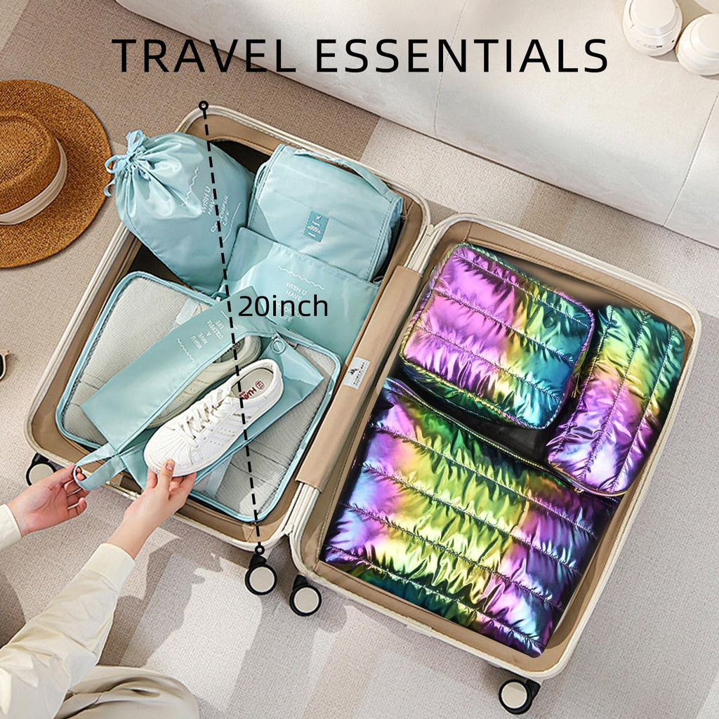 Hiroyuki 3pcs Iridescent Quilted Makeup Bag (ILOVEUMOM, rainbow)