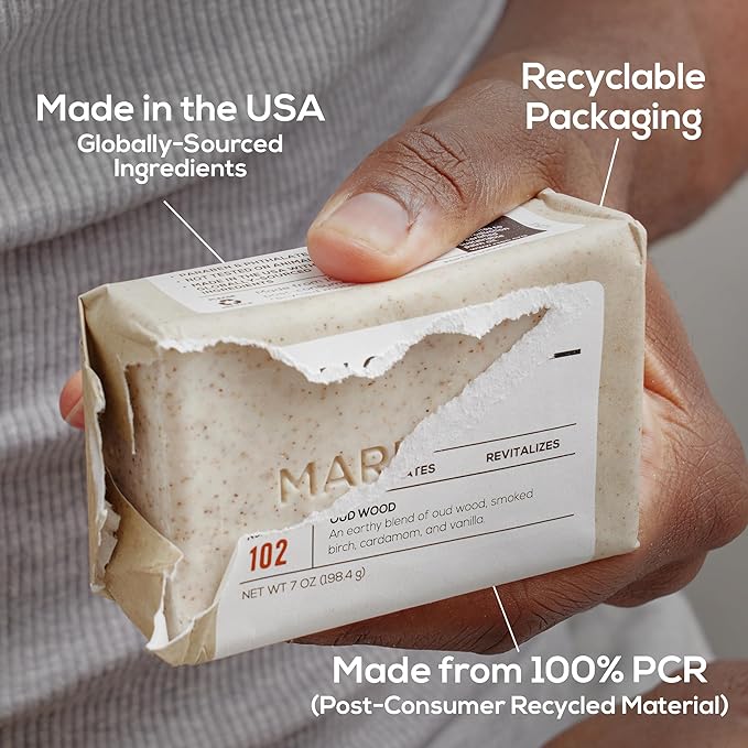 MARLOWE. Body Scrub Soap, Exfoliating Soap Bar, Oud Wood, 7 oz (6 Bars)
