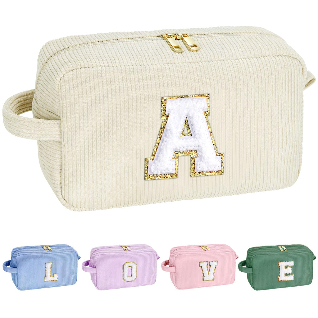 YOOLIFE Girls Makeup Bag Cosmetic Bag - Women Gifts Small Makeup Brush Bag Teen Girls Gifts Makeup Pouch Cute White Makeup Bag Personalized Best Friend Birthday Gifts for Women Girl White Letter A