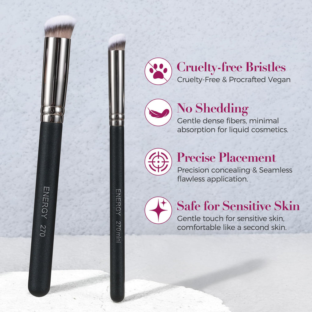ENERGY Foundation Brushes Set Professional Under Eye Concealer Brushes Perfect For Blending Liquid Cream or Flawless Powder Cosmetics Buffing Stippling Concealer Premium Synthetic Bristles