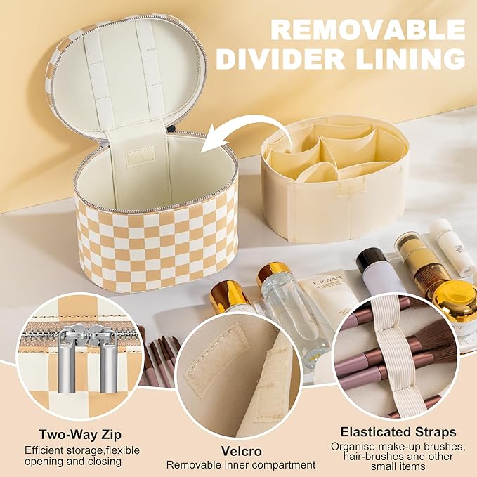 UUYUUY Makeup Bag Vanity Case, Beige and White