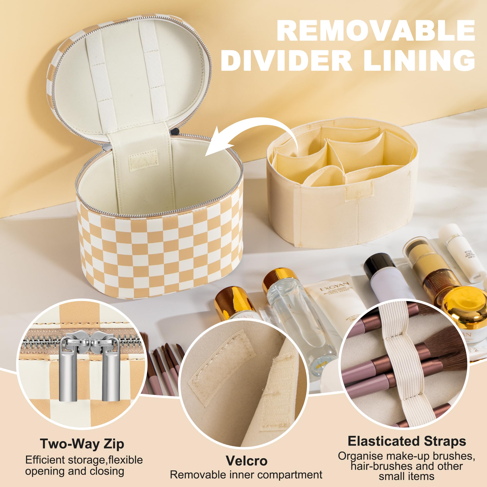 UUYUUY Makeup Bag Vanity Case, Beige and White