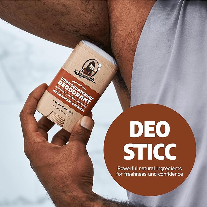 Dr. Squatch Natural Men’s Deodorant – Aluminum Free Natural Deodorant Men with Charcoal & Postbiotics for 72-Hour Odor Protection – Wood Barrel Bourbon, 2.65oz Stick (3-Pack)
