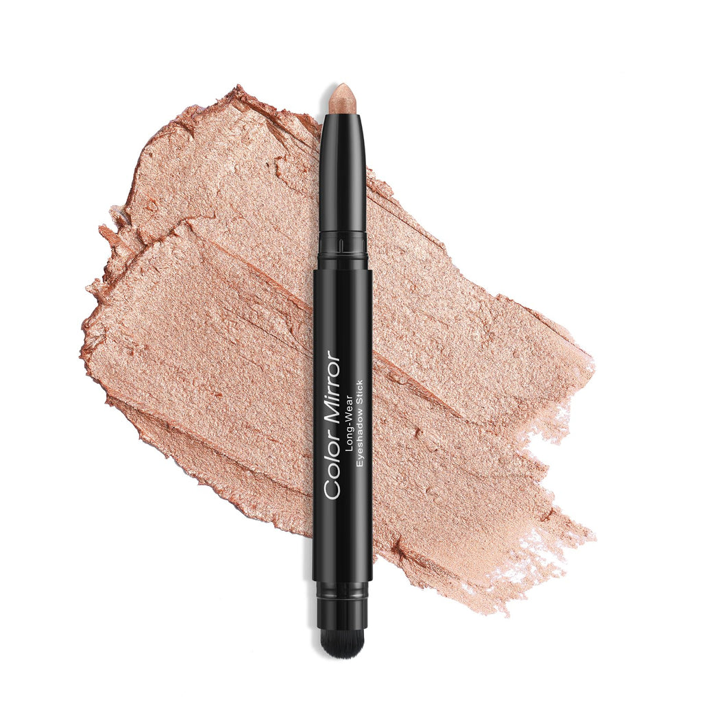 Color Mirror longwear cream eye shadow sticks(02 Rose Gold Shimmer),Smudge-Proof,Waterproof Eyeshadow,Silky Formula Glitter With Makeup Brush,Rose Gold Sheer Shimmer