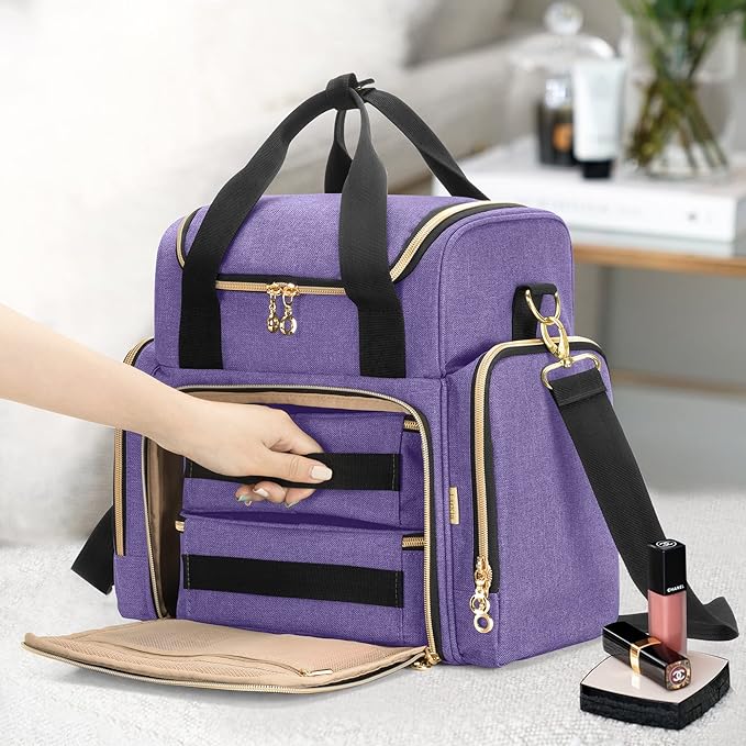 LUXJA Travel Makeup Bag with 2 Removable Makeup Cases, Purple