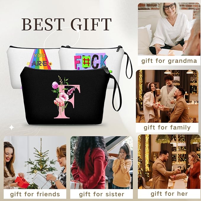 A-Z Personalized Gifts for Women, Initial Make Up Bag with Mirror, F