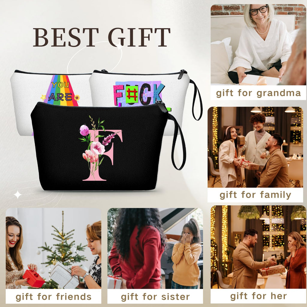 A-Z Personalized Gifts for Women, Initial Make Up Bag with Mirror, F