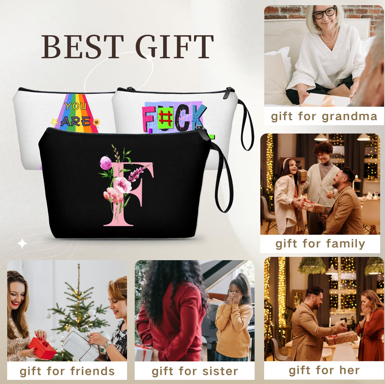 A-Z Personalized Gifts for Women, Initial Make Up Bag with Mirror, F