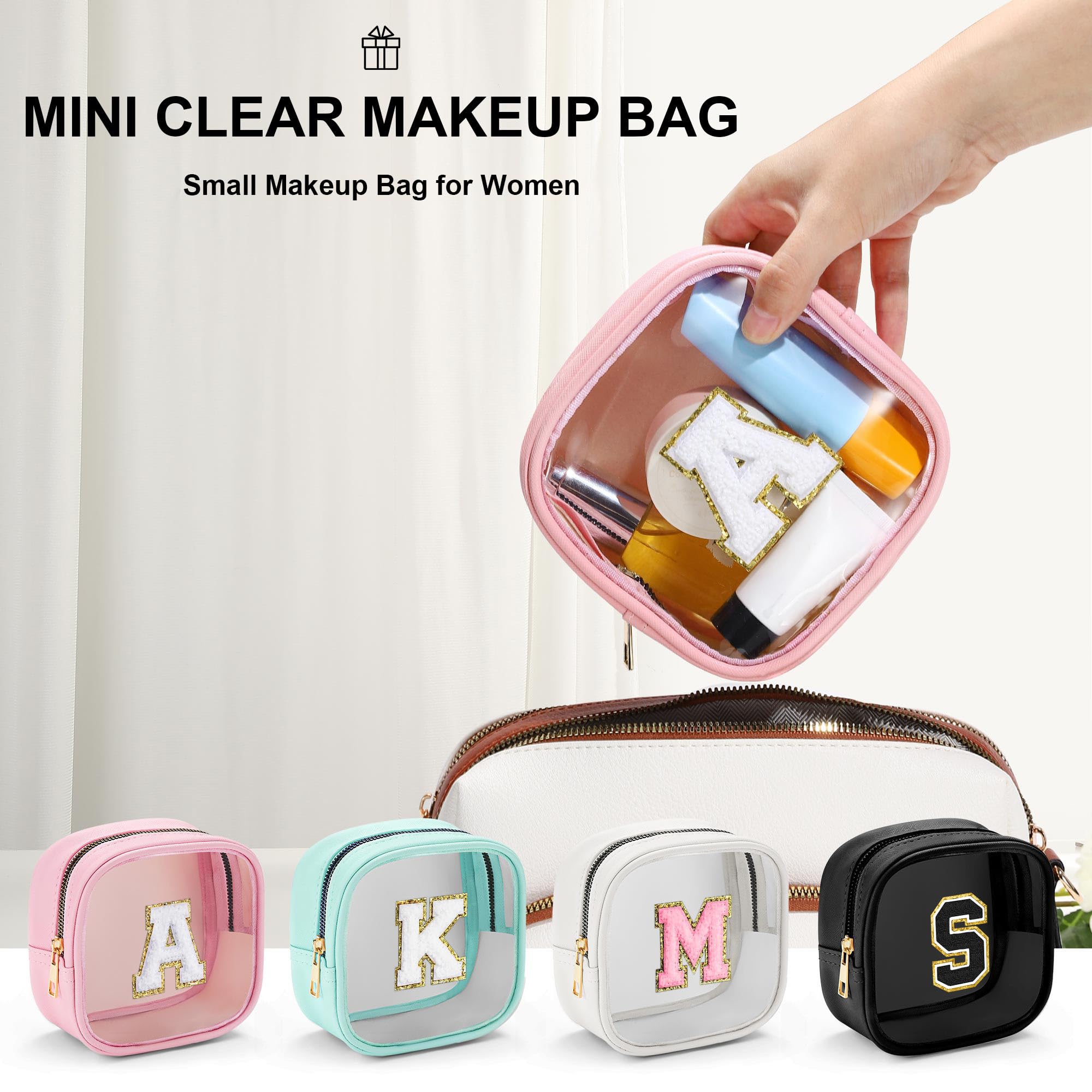 YOOLIFE Initial Make Up Bag Travel Toiletry Bag, Clear Makeup Bag Preppy Cosmetic Bags Organizer Travel Essentials Gifts for Women Teen Girlfriend Teacher Mom Birthday Mothers Day Gifts