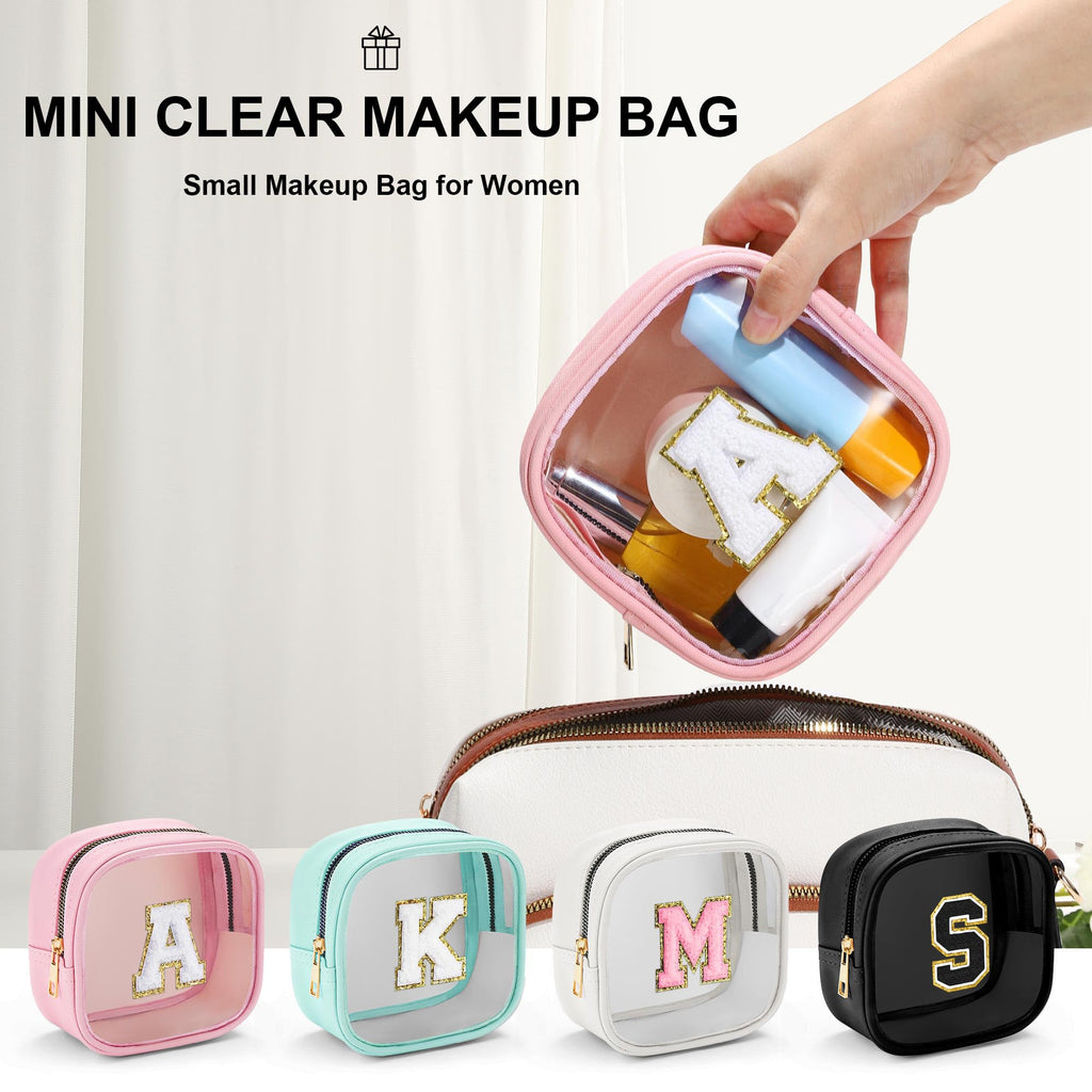 YOOLIFE Initial Makeup Bag Travel Toiletry Bag, Clear Makeup Bag Car Accessories For Women Clear Makeup Bags With Zipper Girlfriend Teacher 13 Year Old Girl Gifts Daughter Girl Gifts Mini Black R