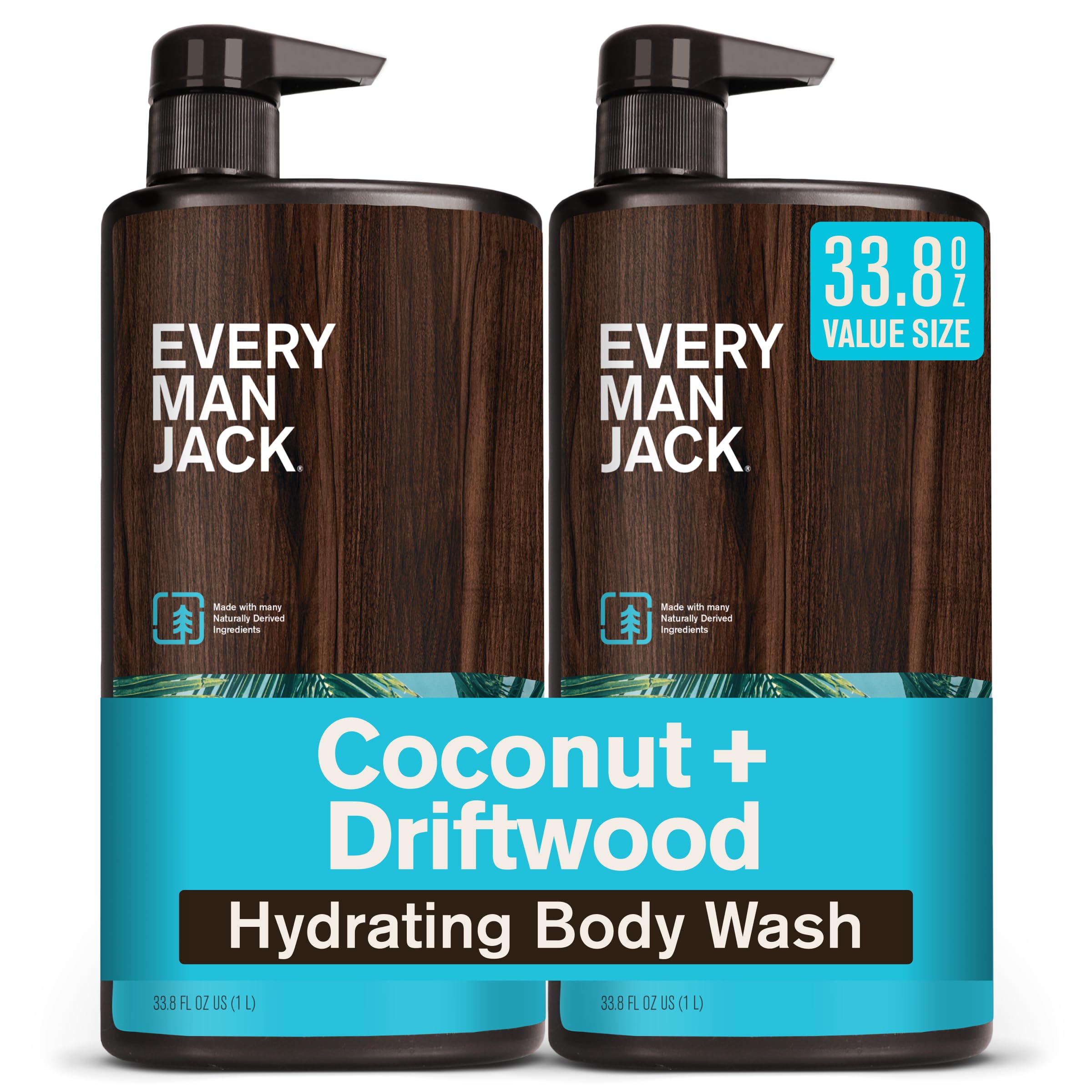 Every Man Jack Hydrating Body Wash for Men, Coconut Driftwood, Value 2pk