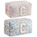 JOVAKIT Makeup Bag Cosmetic Bags for Women, Christmas Gifts for Girls Age 6-18, Alphabet Pink Floral Coquette Zipper Travel Makeup Pouch, Organizer Case Trendy Stuff (Pink+ Blue C)