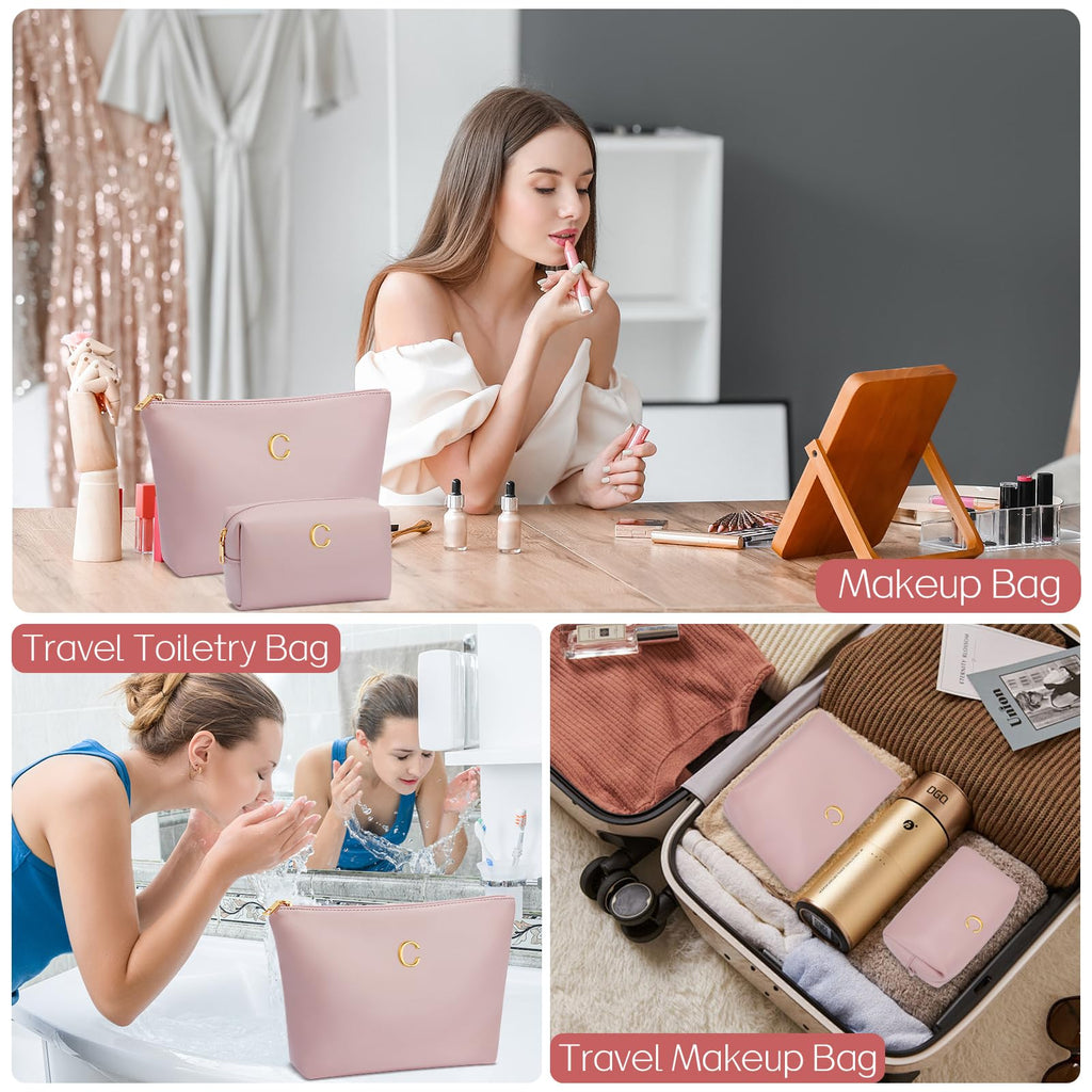 CLOUDWINGS Gifts for Women Girls Personalized Initial Travel Makeup Bag