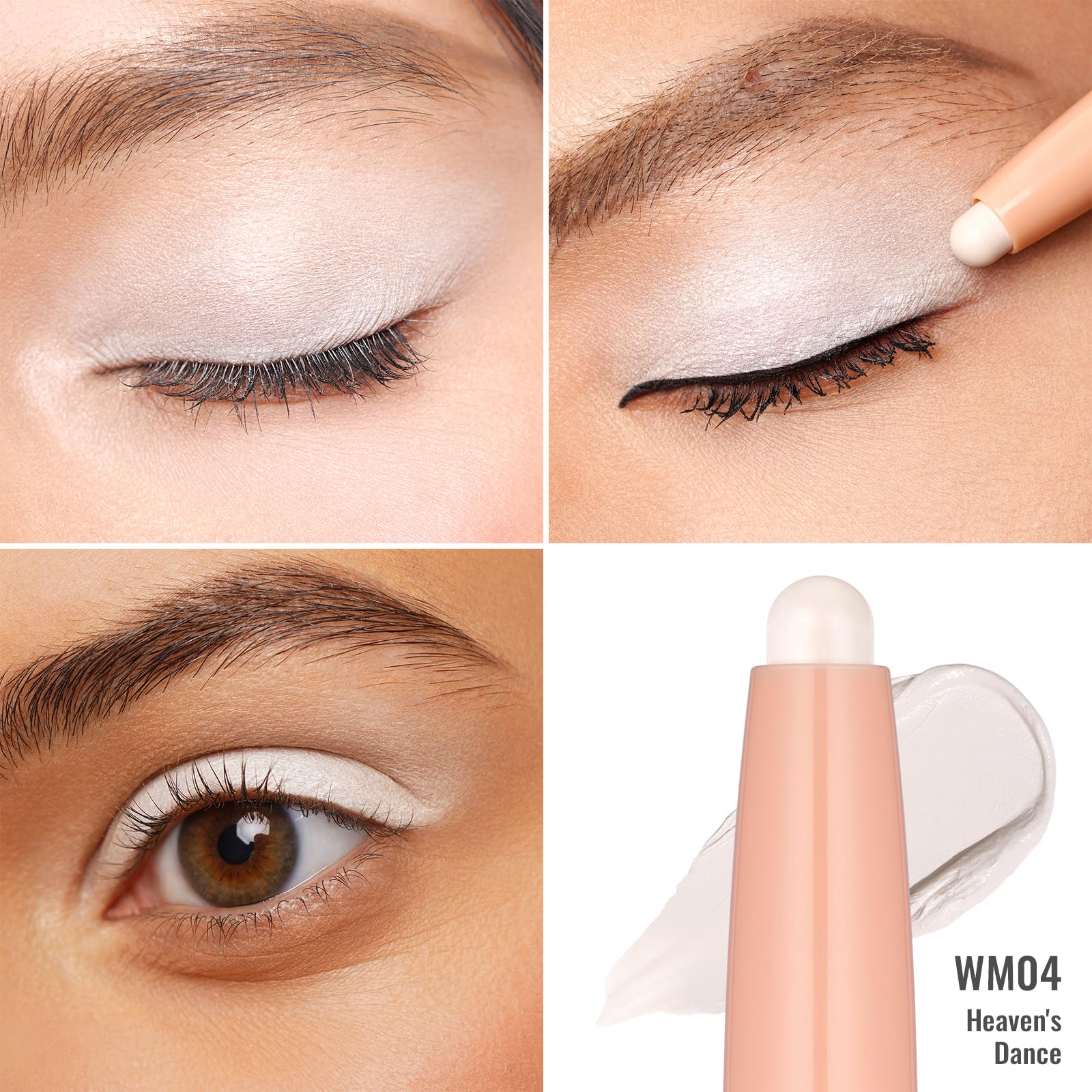 Oulac Milky White Eyeshadow Pencil – Twist-Up Waterproof Crayon, Subtle Shimmer Finish, Vegan & Cruelty-Free, 1.25g, WM04 Heaven's Dance