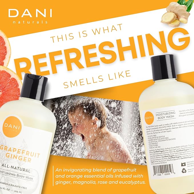 DANI Naturals Grapefruit Ginger Body Wash, Sulfate-Free and Vegan, 12 fl oz