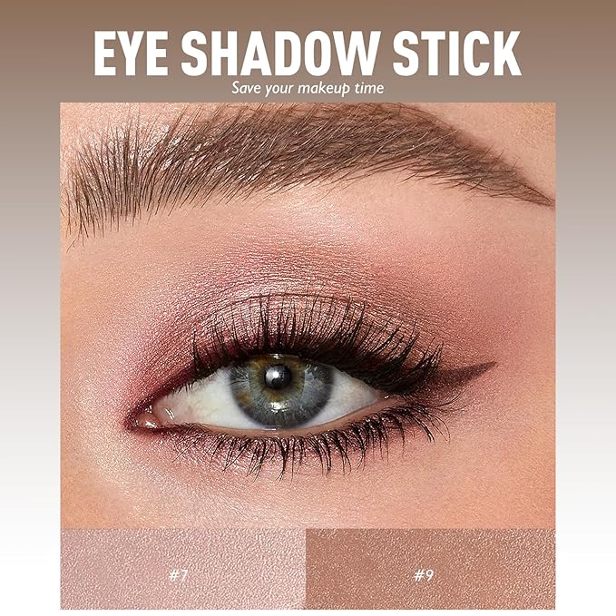 Wugbc 2 Colors Eyeshadow Stick Shimmer Glitter Eye Shadow Pencil Waterproof Eye Brightener Crayon Highlighter Eye Liner Pen Multi-Dimensional Blendable Neutral Crease-Proof Eyes Look Makeup, 7+9