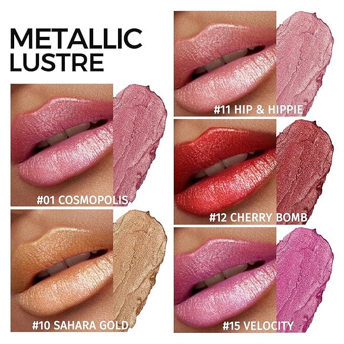 Anglicolor 5Pcs Metallic Lipstick,High Impact Lipcolor Moisturising Creamy Formula Smooth and Non-Sticky,Lipstick For Women Girls,Full-Coverage Lip Color (#B, 20g)