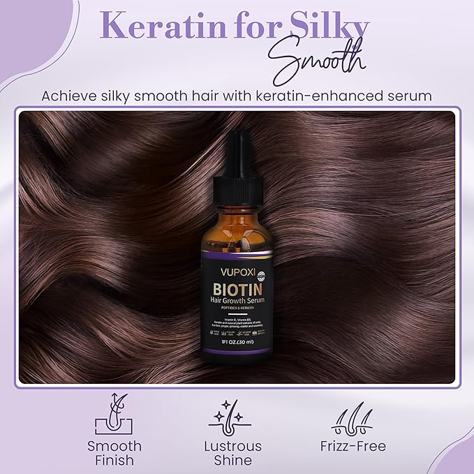 Biotin Hair Growth Serum - Topical Biotin Hair Serum for Hair Growth Infused with Peptides, Keratin, Caffeine, and Vitamins, All Hair Types 1 Fl Oz
