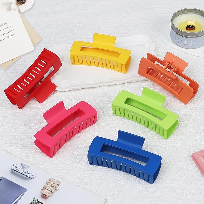 Sisiaipu 4 Inch Big Hair Claw Clips 6 Pcs Large Claw for Thick Hair Square Hair Clips for Women Rectangle Hair Clips Nonslip Acrylic Banana Jaw Clips Hair Accessories for Girls (Dopamine)