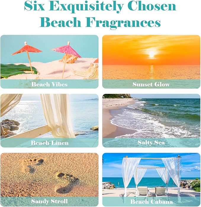 AmaKane Beach Fragrance Oils Set, Summer Essential Oils for Diffuser, Fragrance Oil for Candle Making, Soap Making Scents, Diffuser Oil Scents 6x10ml