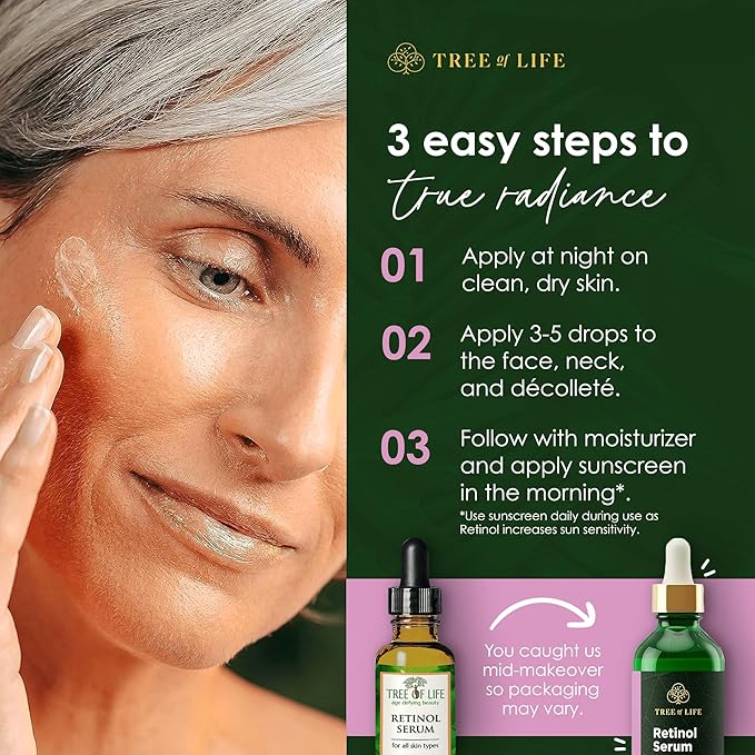 Tree of Life Retinol Serum for Face - Brightening and Hydrating Face Oil for Dark Spots and Fine Lines - Suitable for Sensitive Skin - Dermatologist Tested Skin Care - 2 Fl Oz