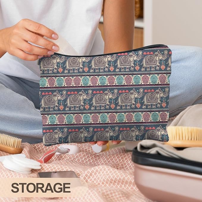 RYYCDOI Bohemian Elephant Makeup Bag - Ethnic Indian Elephant Cosmetic Bags - Toiletry Bag - Boho Gifts