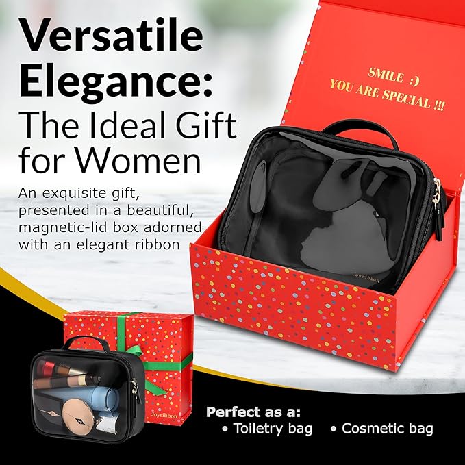 Clear Makeup Bag Set, Travel Cosmetic Bags with Transparent TPU Front, 3PCS (Large & Small Pouches + Compact Mirror), Saffiano PU Leather Toiletry Organizer for Women, Black