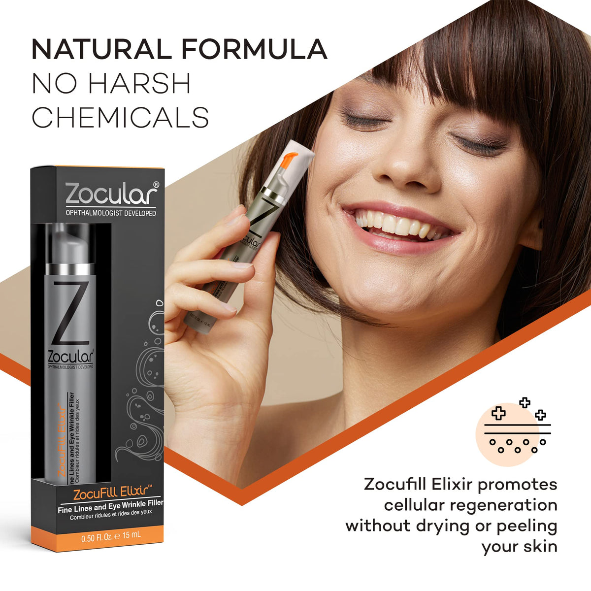 Zocufill Elixir Eye Gel and Face Serum, Fine Lines & Wrinkles Filler, 15mL