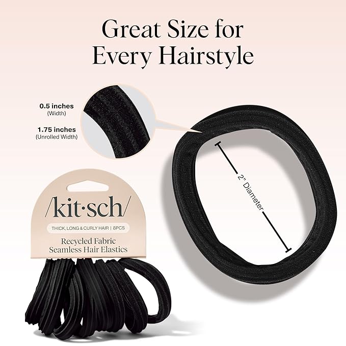 Kitsch Seamless Hair Ties No Damage - Stretchy Hair Bands - Black, 8pcs
