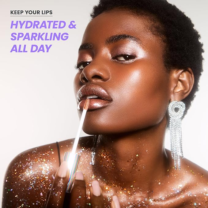 Wonderskin Lip Gloss – Wonder Blading Top Gloss, Hydrating High Shine Lip Makeup (Gold Glitter)