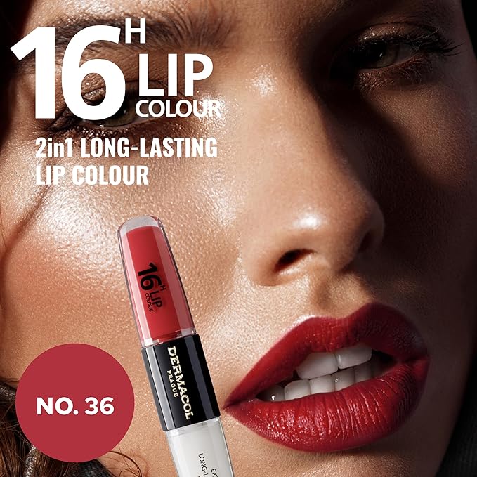 Dermacol 16-Hour Lip Color, Two-Phase Kissproof Lip Stain & Gloss, No.36