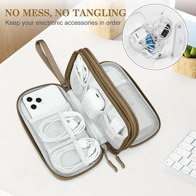 FYY Electronic Organizer, Travel Tech Pouch Bag, Cable Organizer Brown